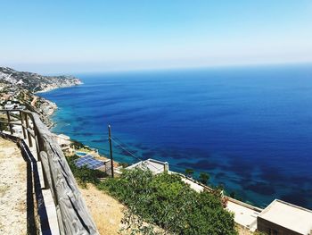 High angle view of sea against clear sky