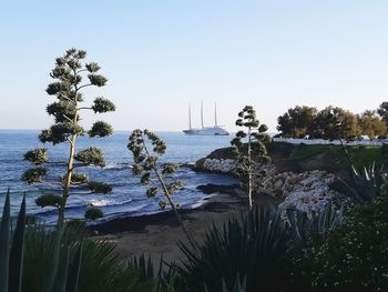 Scenic view of sea against clear sky