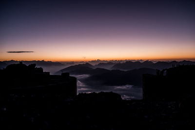 Silhouette buildings against sky during sunset