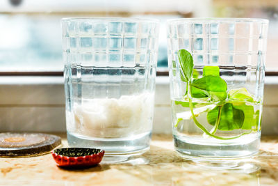 Close-up of drink in glass on table