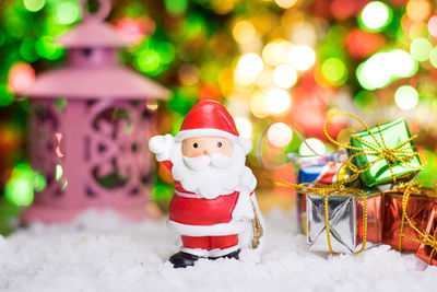 Christmas decorations in snow