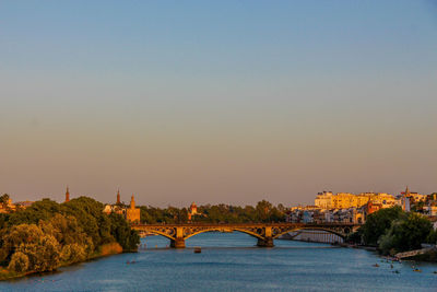 Bridge over river against sky during sunset in sevilla