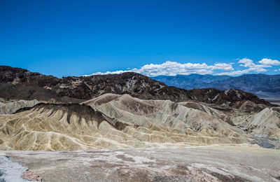 Scenic view of rocky mountains against blue sky