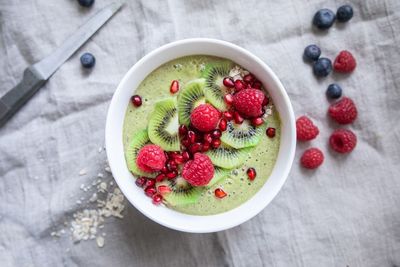 High angle view of fruits in bowl