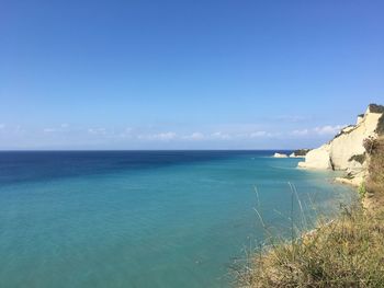 Scenic view of sea against blue sky