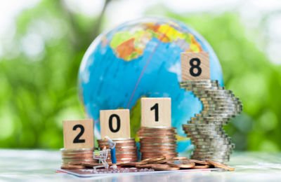 Close-up of coins on table