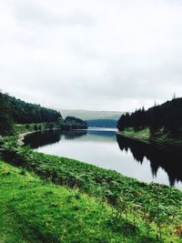 Scenic view of lake against cloudy sky