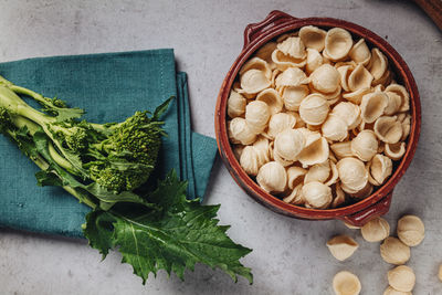 High angle view of vegetables on cutting board