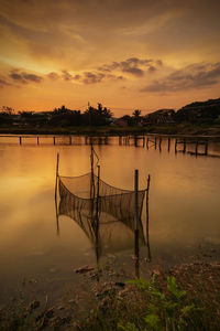Scenic view of lake against sky during sunset