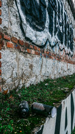 High angle view of camera on wall