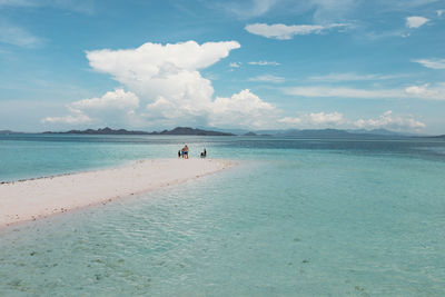 People on beach against sky