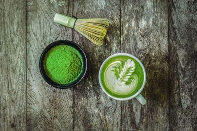 High angle view of green eggs on table