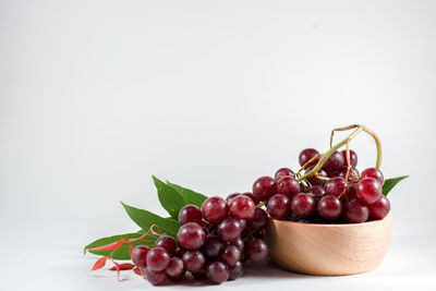 Close-up of cherries against white background