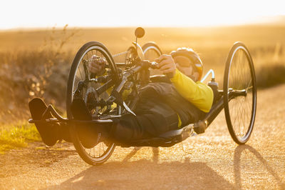 Close-up of bicycle on field