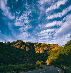 Road amidst trees against sky during autumn