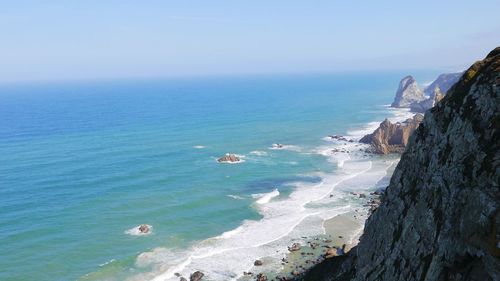 Scenic view of sea against clear sky