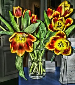 Close-up of tulips in vase