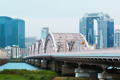 Bridge over buildings in city