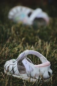 Close-up of shoes on field