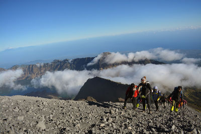 The climbers who are reaching the top of rinjani 3728 masl