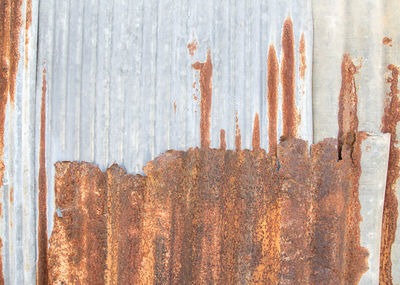 Full frame shot of rusty metal on table against wall