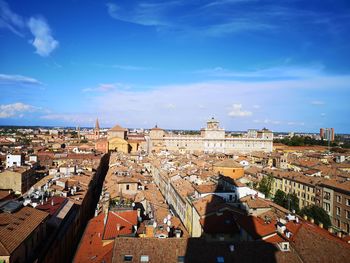High angle shot of townscape against sky