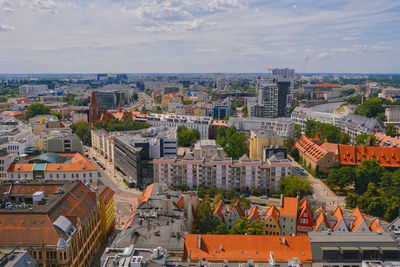 High angle view of townscape against sky