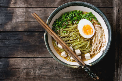 High angle view of food in bowl on table