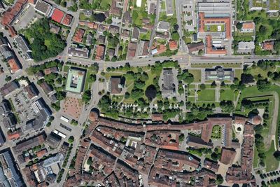 High angle view of buildings in city