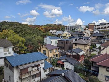 High angle view of townscape against sky