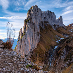 Scenic view of rocky mountains against sky