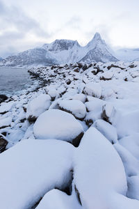 Snow covered landscape against sky