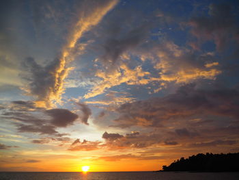 Scenic view of sea against dramatic sky