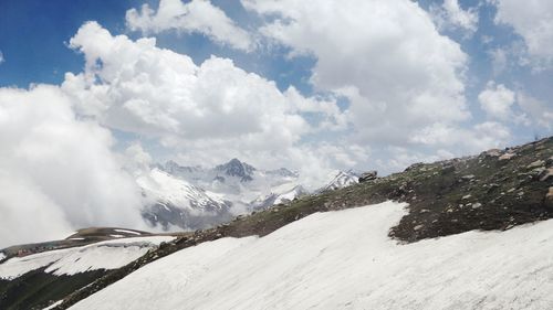 Scenic view of snowcapped mountains against sky