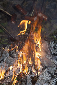 High angle view of bonfire