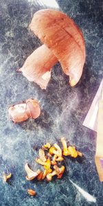 High angle view of mushrooms in container