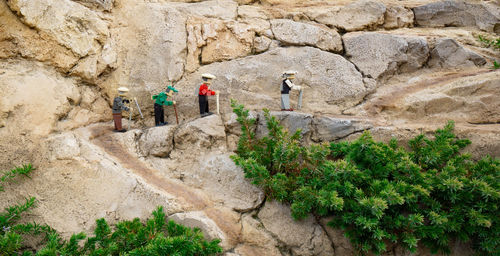 Rear view of people on rock