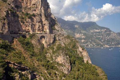 Scenic view of mountain against cloudy sky