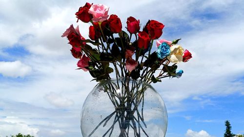 Collection of colorful flowers in the glass