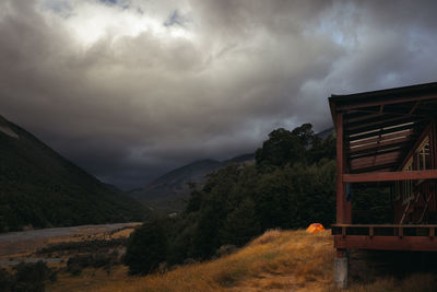 Scenic view of mountains against cloudy sky