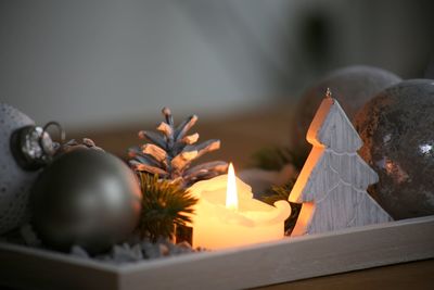 Close-up of christmas decoration on table