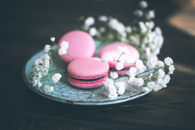 Close-up of pink flowers on table