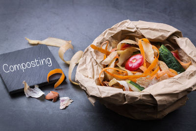 High angle view of food on paper