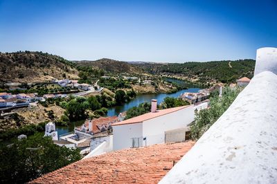 High angle view of buildings in city