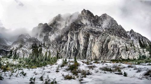 Scenic view of snowcapped mountains against sky