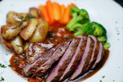 Close-up of meal served in plate