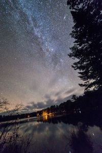 Scenic view of lake against sky at night