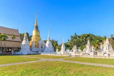 View of temple against building