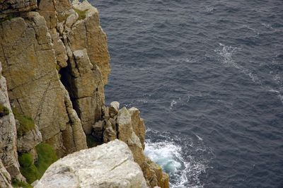 High angle view of rock formation at sea shore