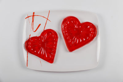 High angle view of heart shape in plate